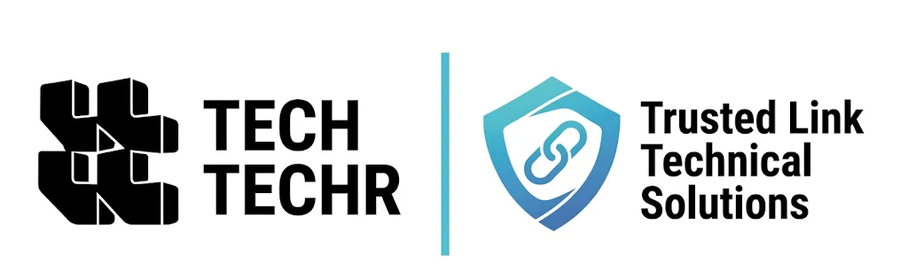Tech Techr LLC and Trusted Link Technical Solutions logo lockup side by side with a divider bar